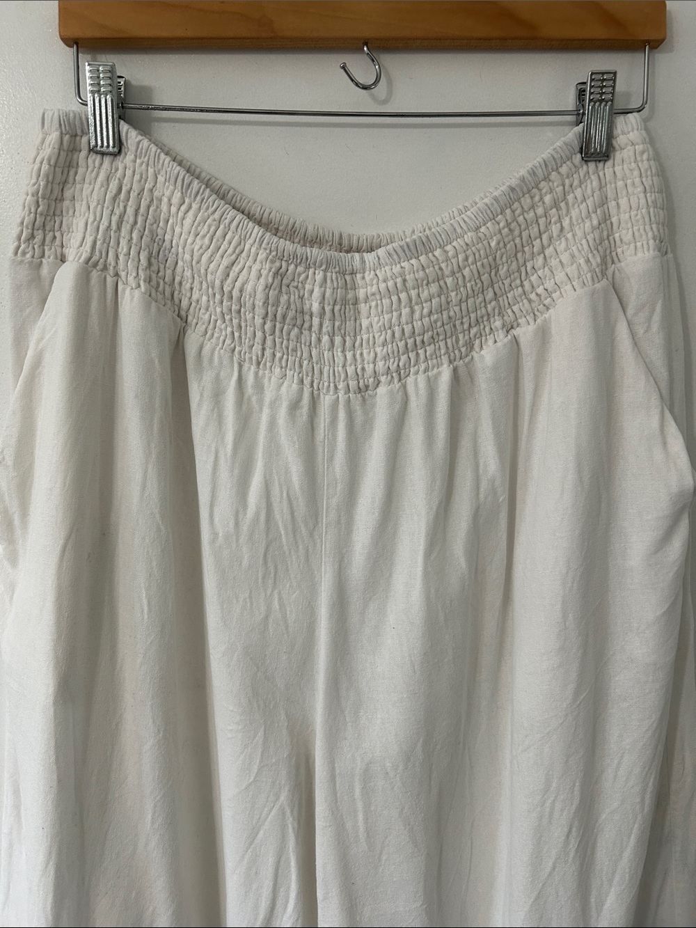 Cynthia Rowley Pants Linen 2X White Wide Leg Elastic Waist Floral Embroidered - Picture 4 of 14